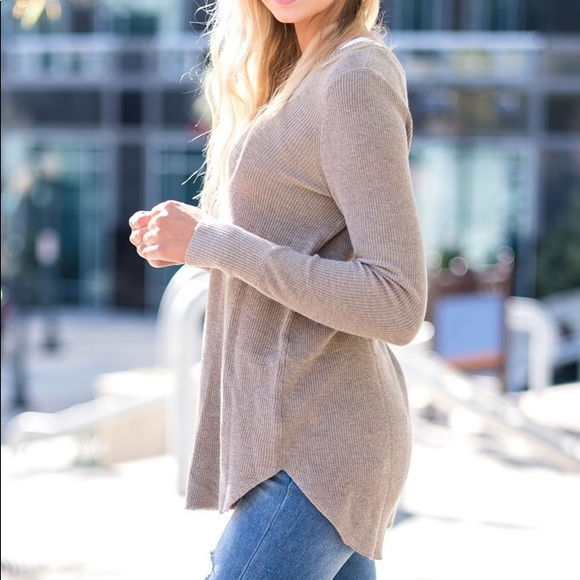 Ribbed Knit Comfort Sweater Taupe - Picture 3 of 4